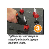 tighten caps and straps to eliminates lippage ceramic floor tile installation