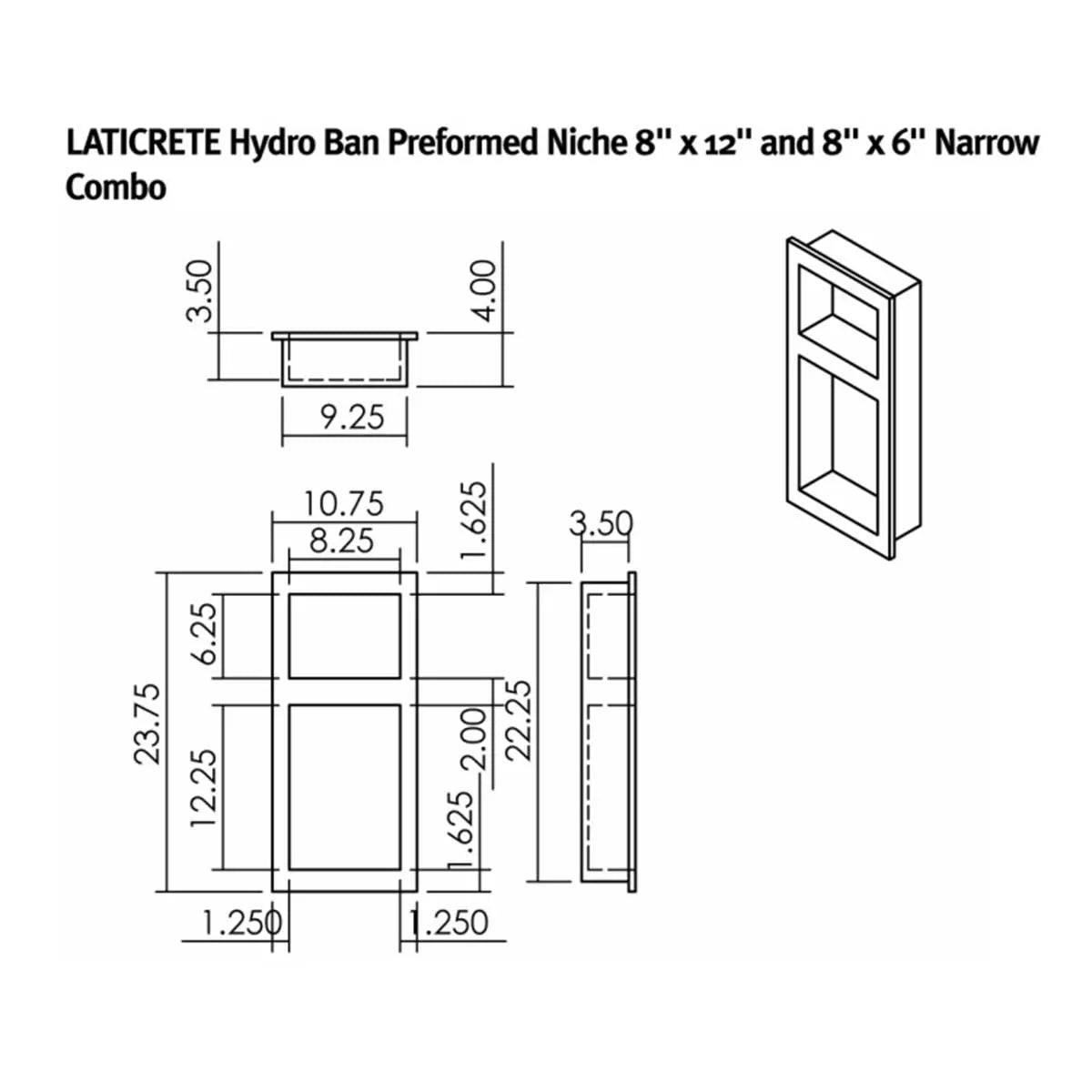 9313-0812-NC Laticrete Hydro Ban Shower Wall Niche