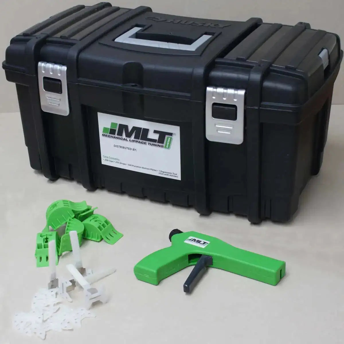 mlt leveling system kit with gun strap and cap layout