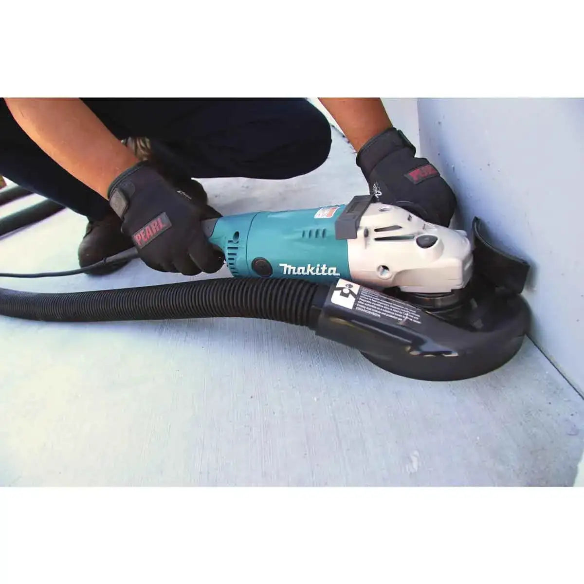 Pearl VAC70E Dust Shroud on 7 inch Angle Grinder