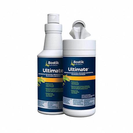 Bostik Ultimate Floor Adhesive Remover 32 oz. bottle and towels, specially formulated to remove all Bostik urethane wood flooring adhesives