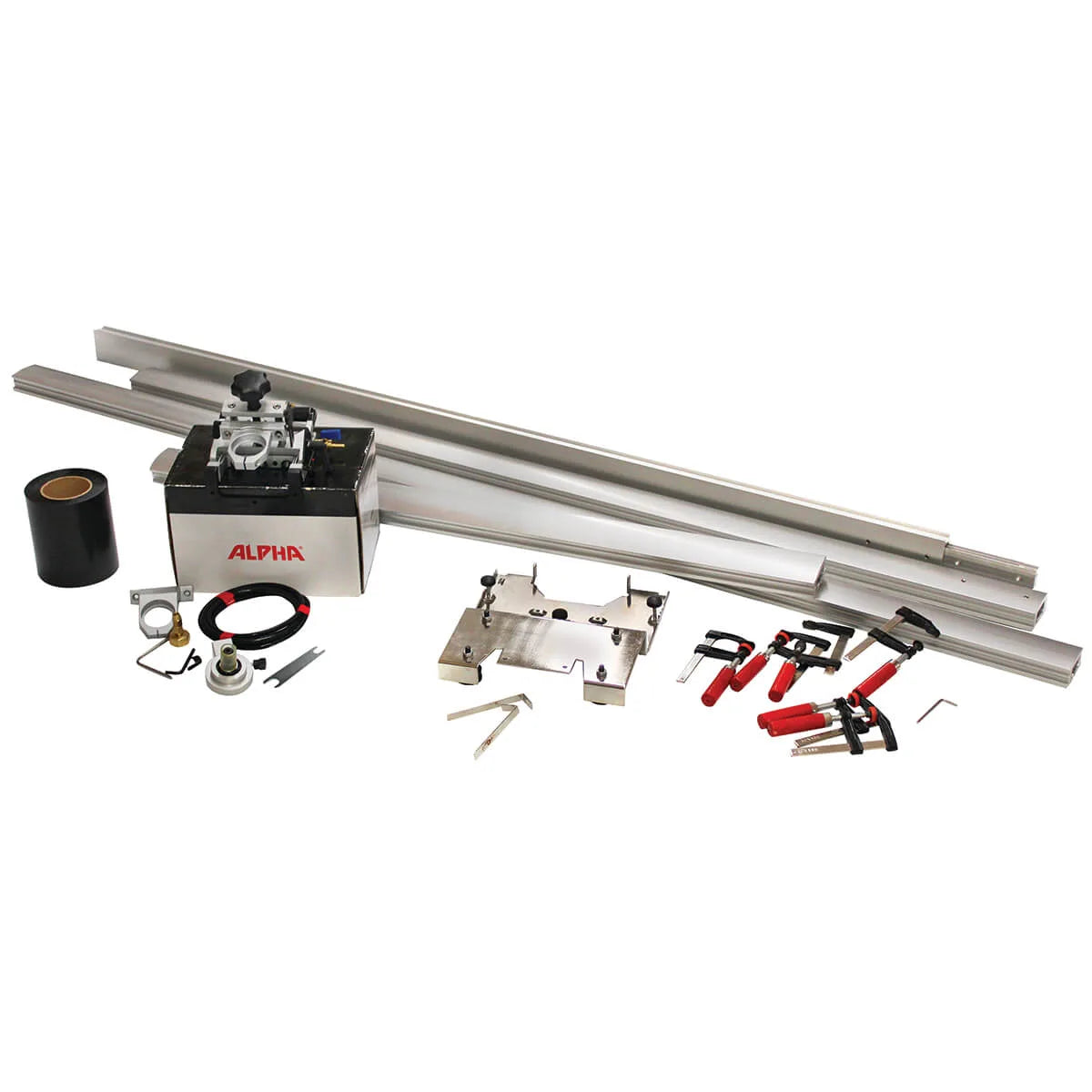 5480-2200 Alpha Tools Beveling Base Starter Kit Transforms any stone polisher or variable speed grinder into a precise straight and beveled edge polishing tool