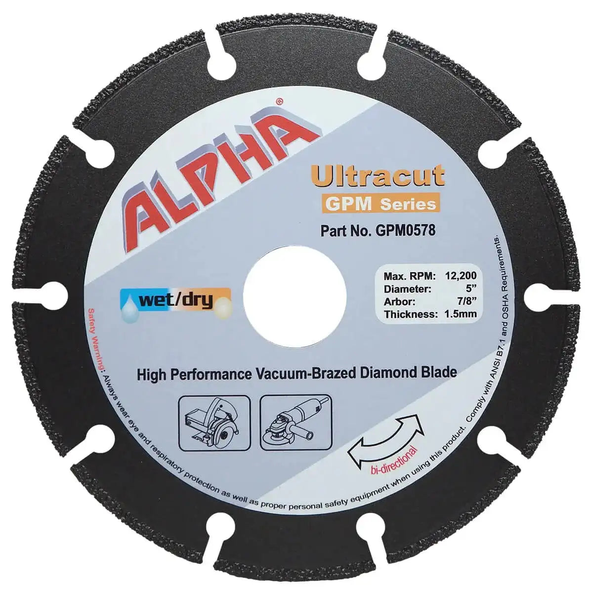 ecc-kit with alpha tools ultracut dry cutting porcelain tile diamond blade