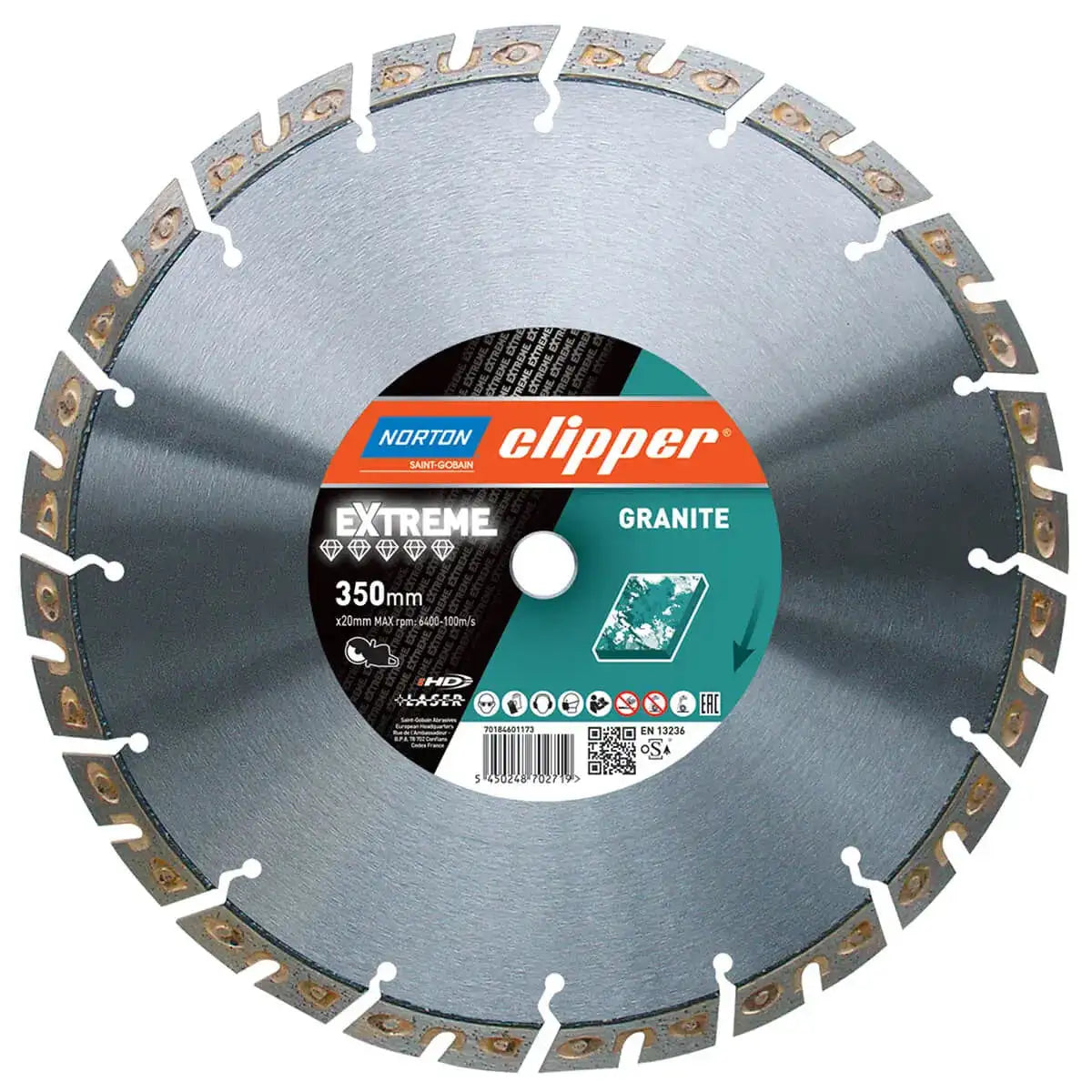 Norton clipper extreme granite blade duo-shape trapezoidal segments provide an excellent cutting speed and low vibrations