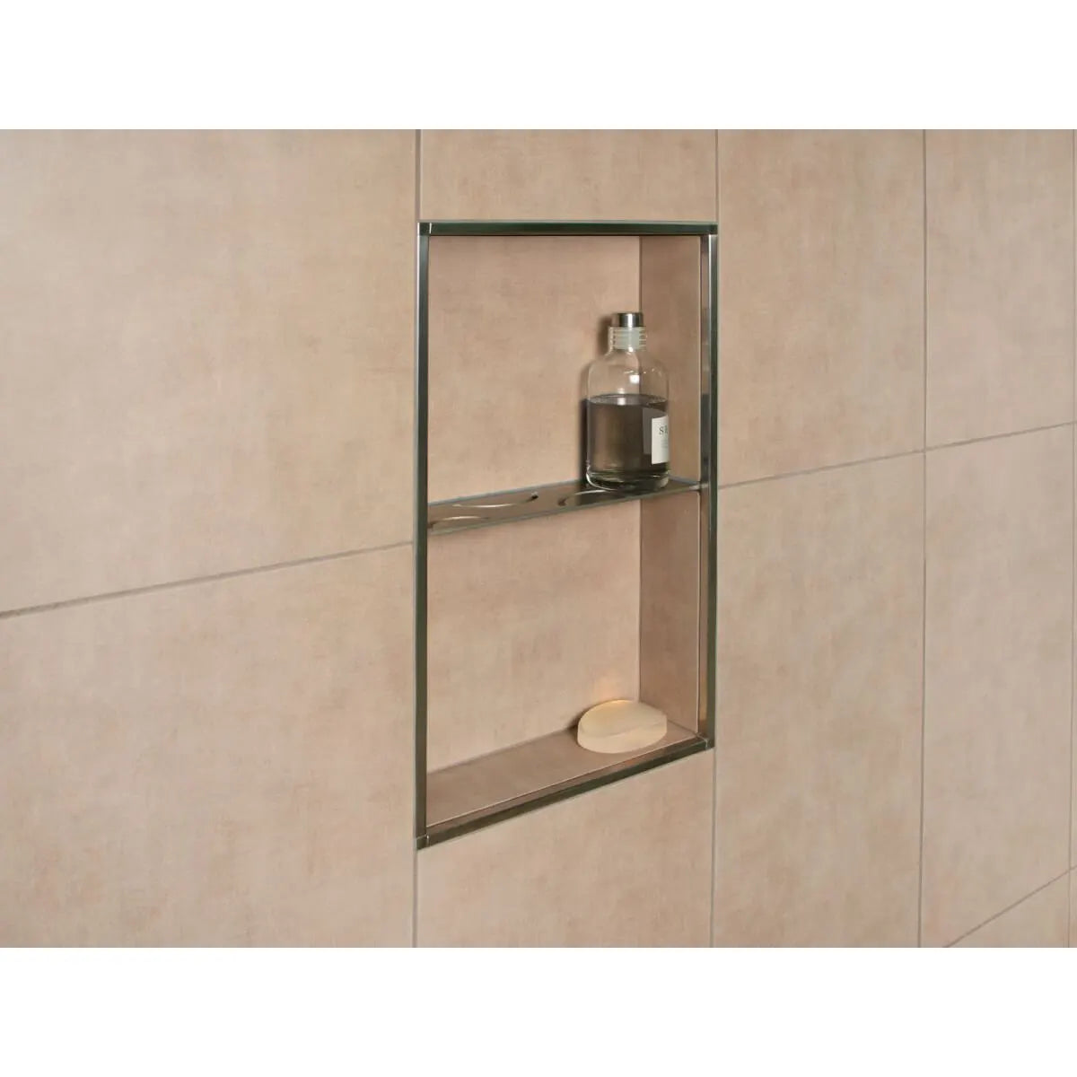 Schluter SHELF-N Rectangular Shower Niche Shelf curve design installed