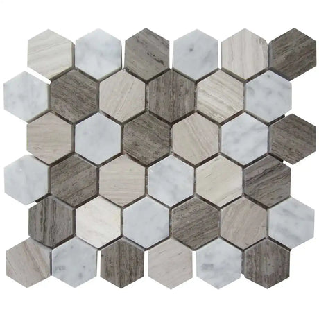 Interceramic Marble Contemporary Blend 2" x 2" Hexagon Mosaic Polished 12" x 12" Sheet