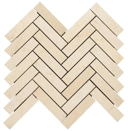 Interceramic Marble Crema Marfil 1" x 4" Herringbone Polished Mosaic 12" x 10" Sheet