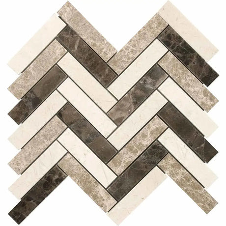 Marble Natural Blend 1" x 4" Herringbone Mosaic Polished 12" x 12" Sheet