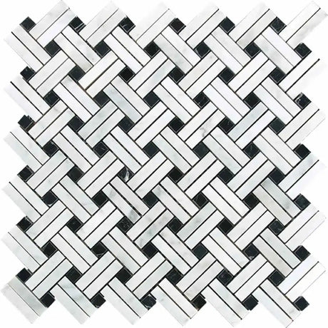 Interceramic Marble White Carrara Lattice Basketweave Polished Mosaic 12" x 12" Sheet