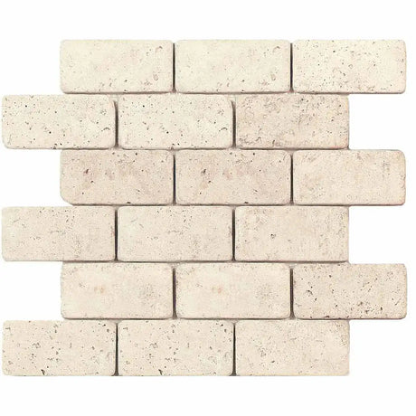 Interceramic Turkish Travertine 2" x 4" Autumn Leaves Tumbled / Unfilled Mosaic 12" x 12" Sheet