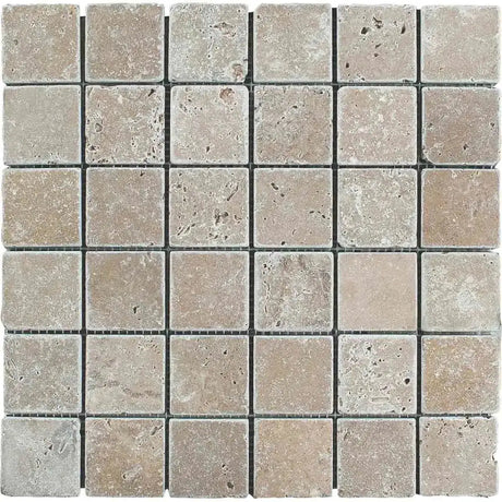 Turkish Travertine 2" x 2" Noce Toros Tumbled Mosaic 12" x 12" Sheet