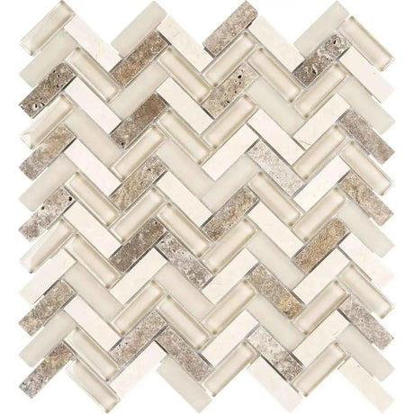 Chelsea Glass Beige Herringbone Mosaic Tile