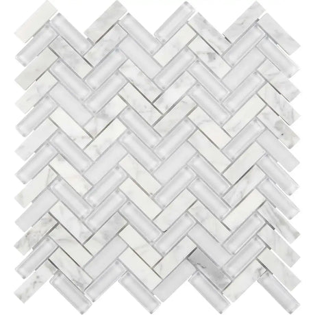 Chelsea Glass White Herringbone Mosaic Tile