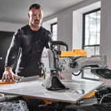 Dewalt D36000 18" cutting clearance to the left of the blade that allows you to cut a 36" tile in half