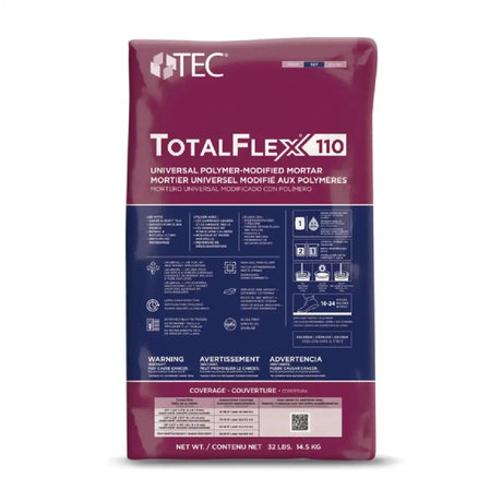 TEC TotalFlex 110 Universal Polymer-Modified Gray Mortar 32 lbs. Bag, large and heavy tile mortar, mosaic tile adhesive, non slump tile adhesive, mortar thinset, mortar for tiles, tiling mortar