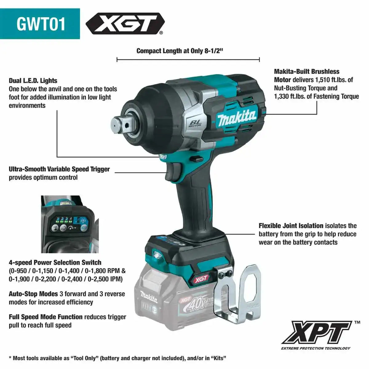 Makita 3 4 Sq. Drive Impact Wrench Kit GWT01D