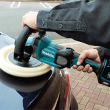 Makita 40V max XGT Brushless Cordless 7" Polisher in use on a car