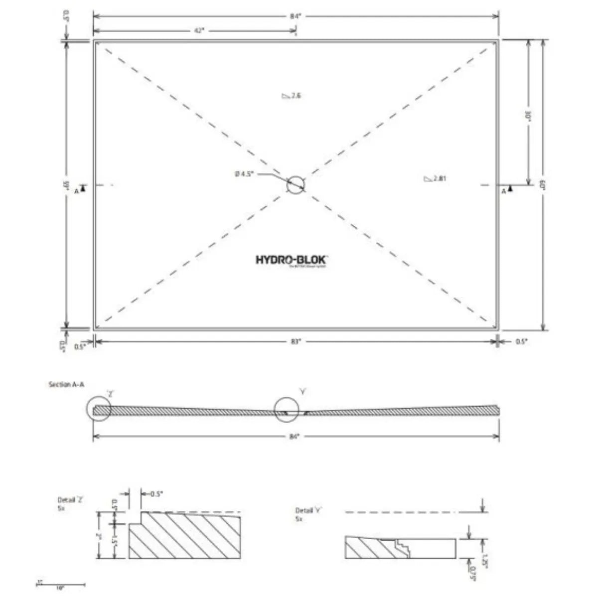 Hydro-Blok Classic 60" x 84" Shower Pan w/Drain