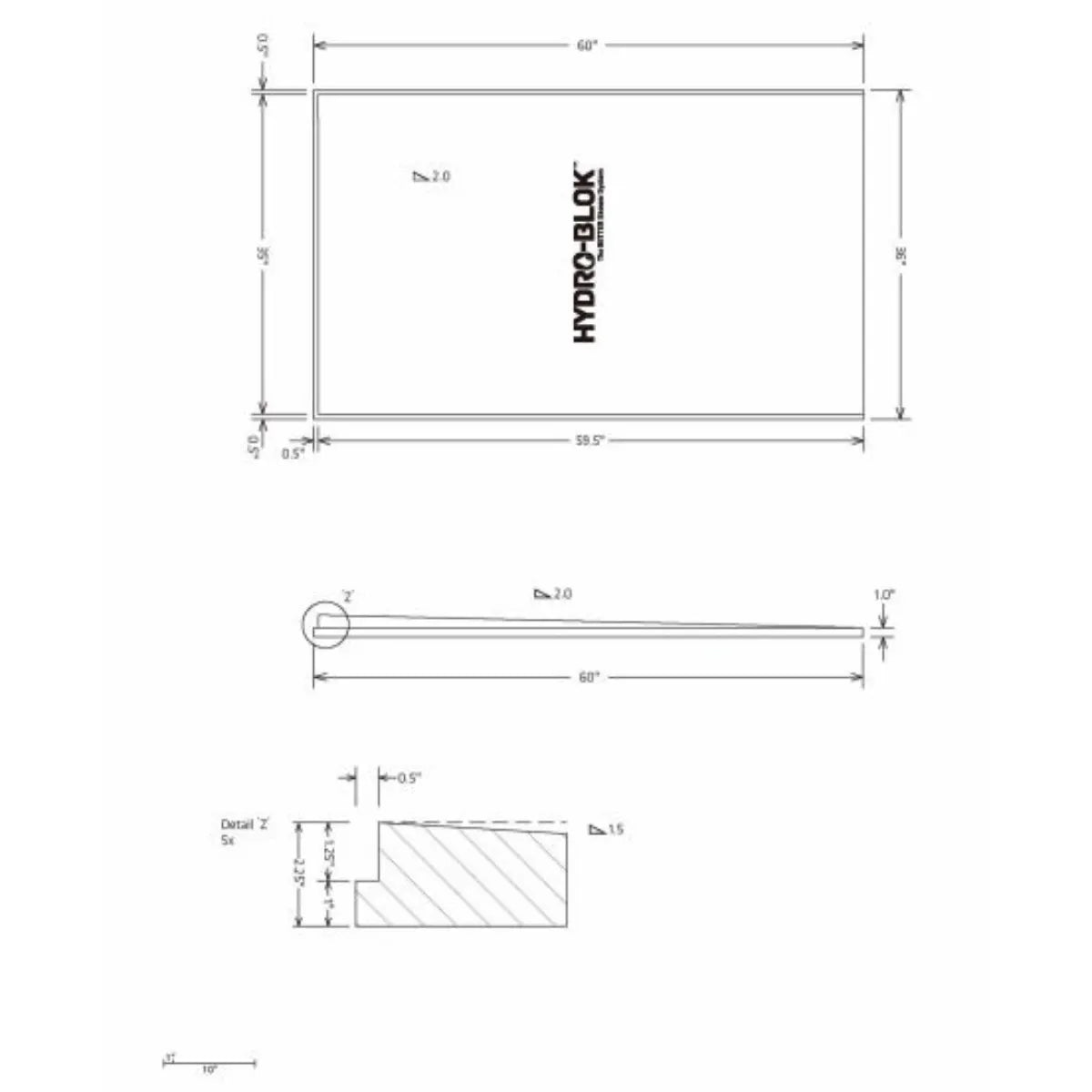 Hydro-Blok Single Slope 60" x 36" Shower Pan drawing