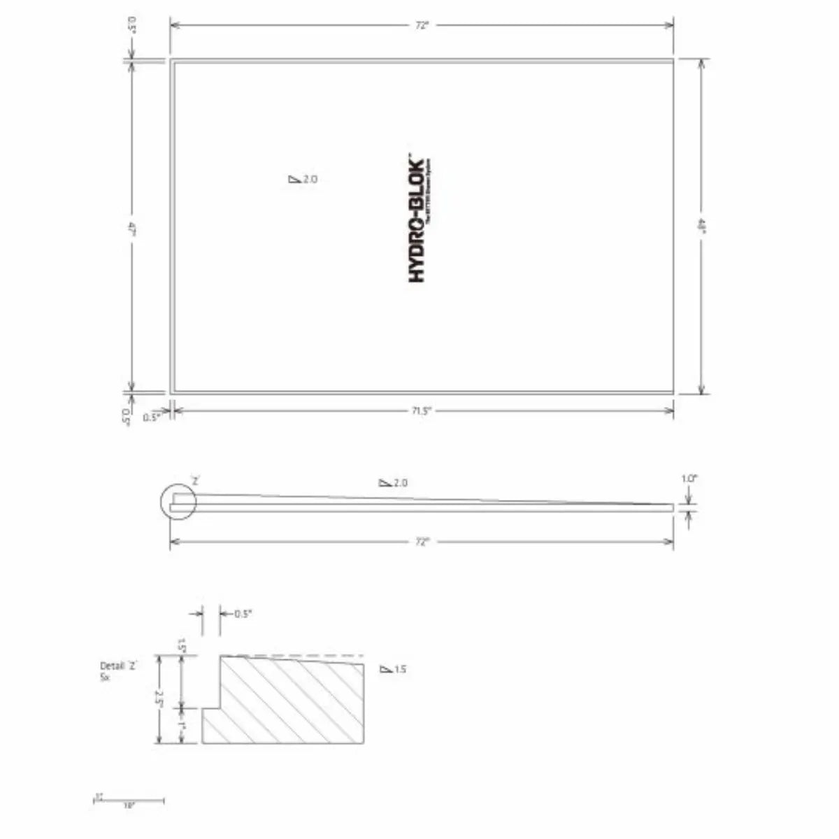 Hydro-Blok Single Slope 48" x 72" Shower Pan drawing