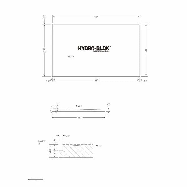 Hydro-Blok Single Slope 72" x 48" Shower Pan drawing