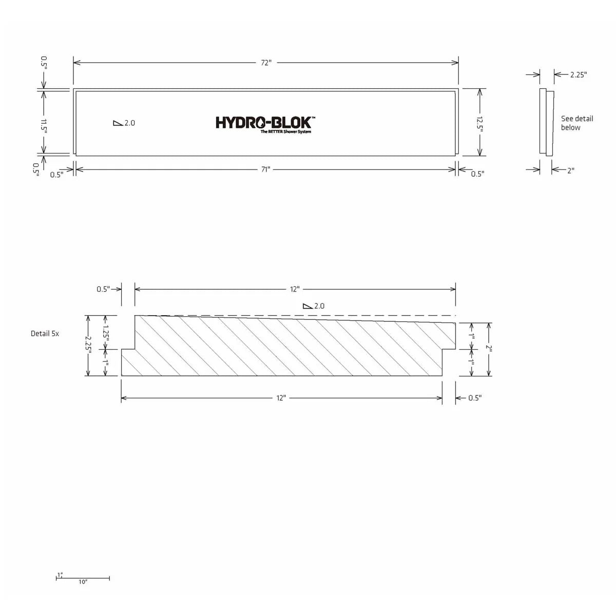 Hydro-Blok Single Slope 72" x 12" Pan Extension technical drawing