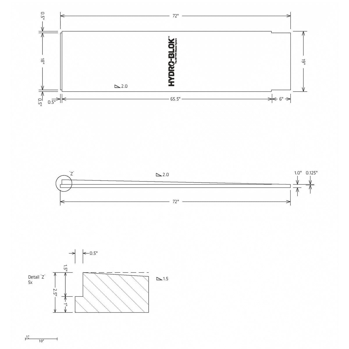 Hydro-Blok Single Slope 18" x 72" Side Extension technical drawing