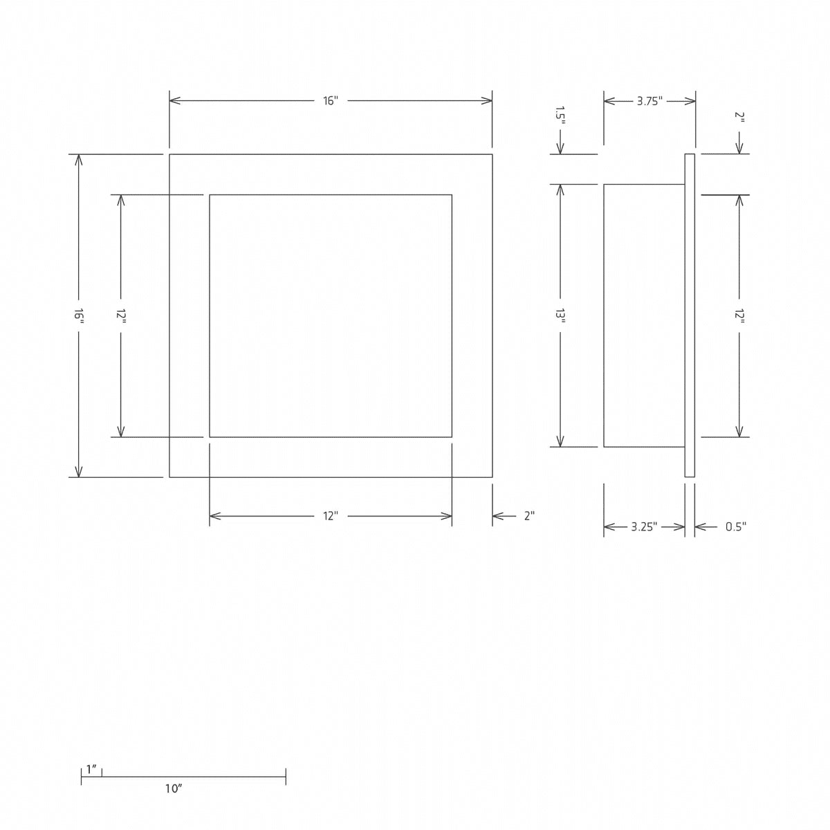 Hydro-Blok 16″ x 16″ Recessed Niche technical drawing