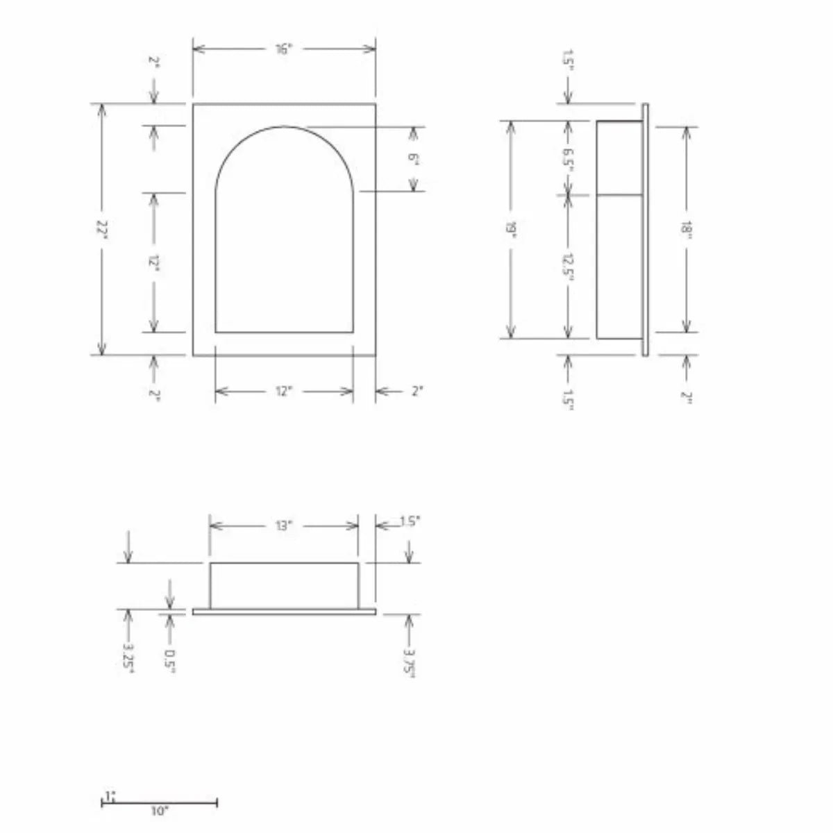 Hydro-Blok 16" x 22" Recessed Barrel Head Niche technical drawing