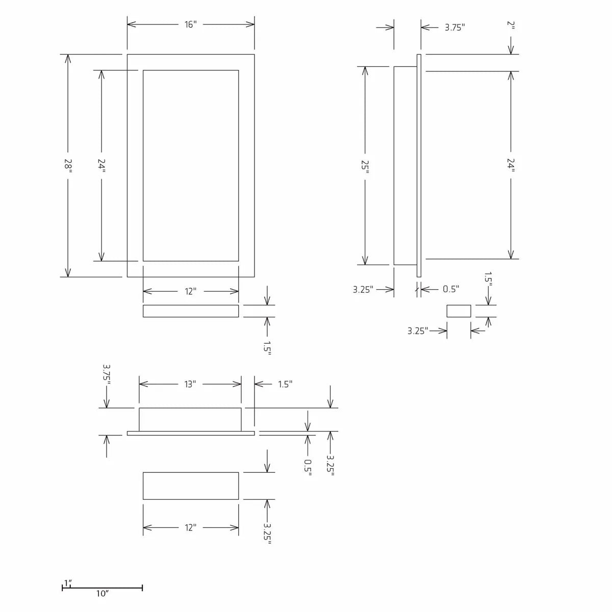 Hydro-Blok 16" x 28" Recessed Niche technical drawing