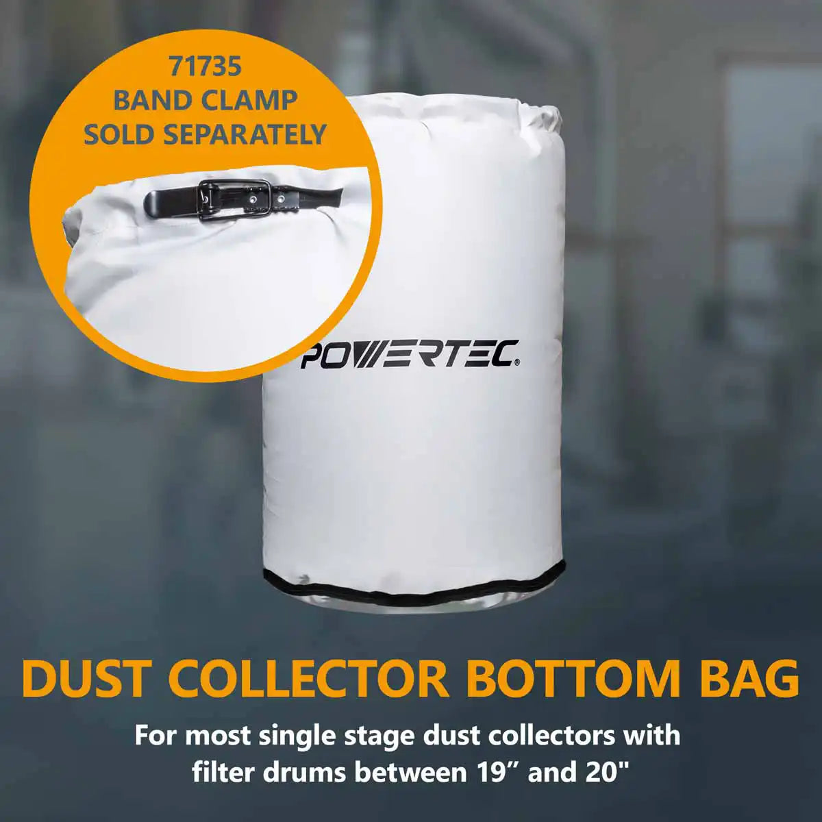 POWERTEC 20" x 30" Dust Collector Bottom Bag with Clear Window & Zipper