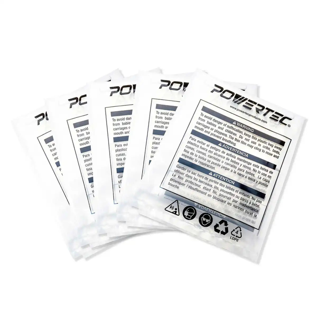 POWERTEC Clear Plastic Dust Collection Bags - 5 pack